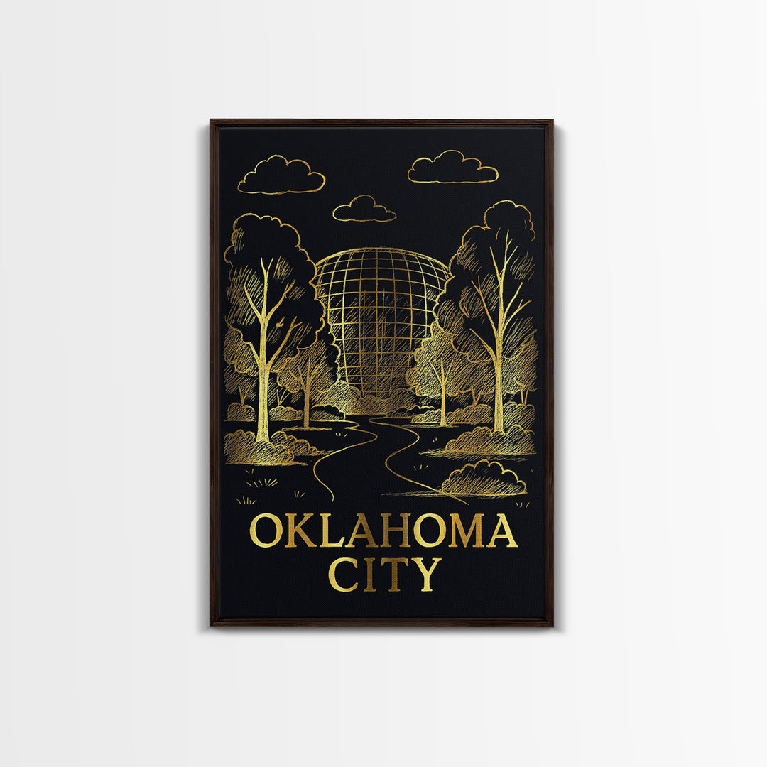 Oklahoma Travel Poster, Framed Canvas Print, Dark Background Poster Art, Oklahoma Wall Art, Home Office Decor, City Art Print, Design 2