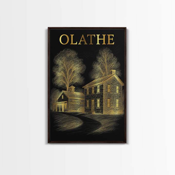 Olathe Kansas Travel Poster, Canvas Print, Dark Background Poster Art, Olathe Art Print, Fine Art Print, Travel Print, City Art Print