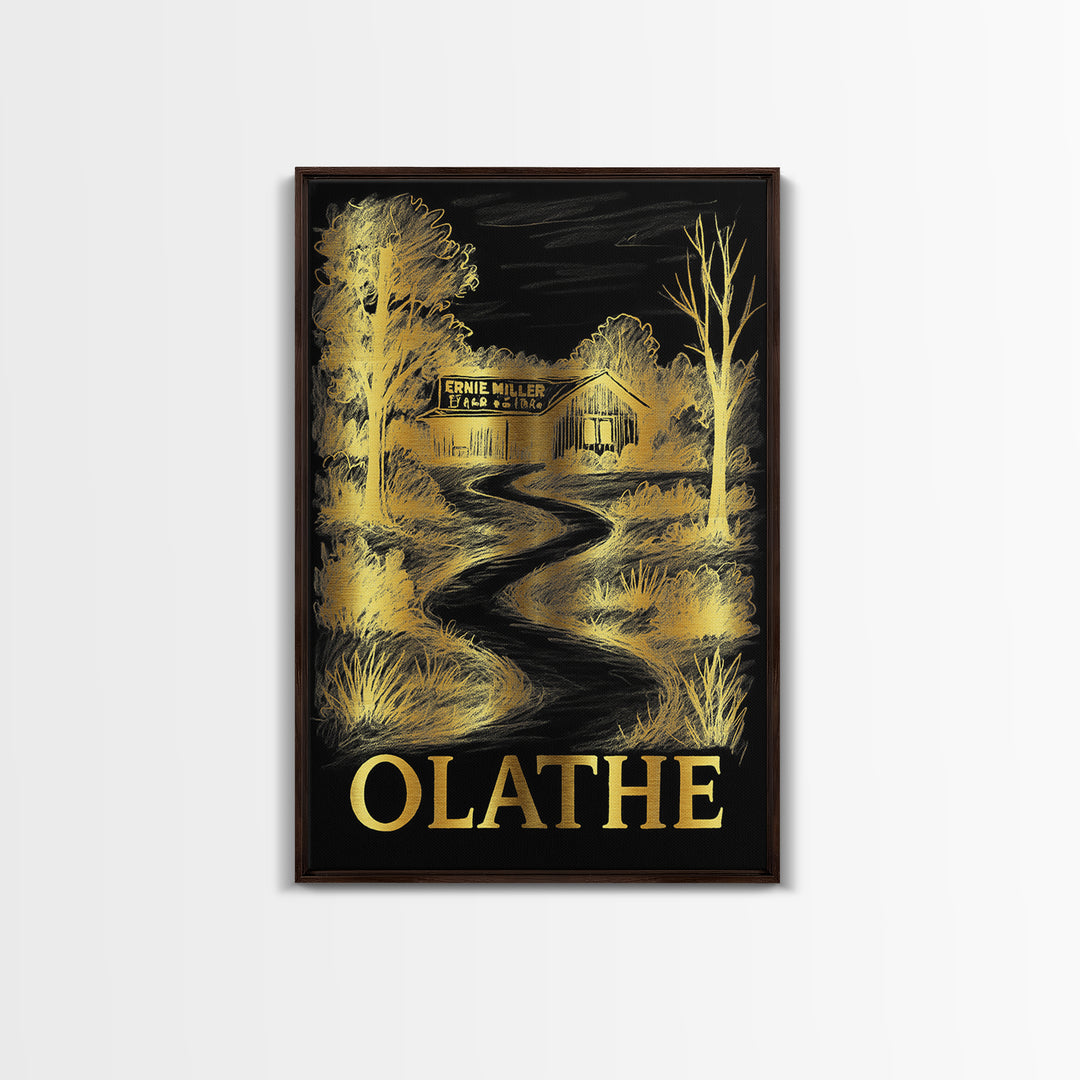 Olathe Travel Poster, Framed Canvas Print, Elegant Gold City Art, Olathe Art Print, Eclectic Wall Decor, Travel Poster Art, Travel Prints