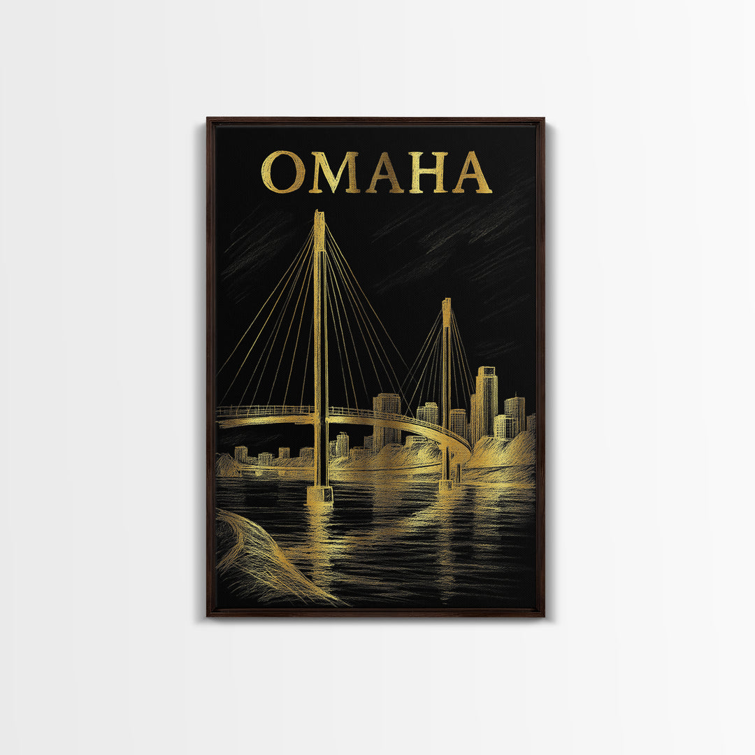 Omaha Nebraska Travel Poster, Canvas Print, Dark Background Poster Art, Omaha Art Print, Travel Print, Vintage Travel Art, Poster Art