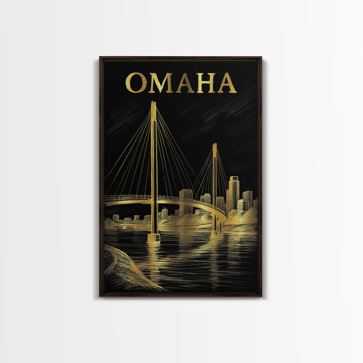Omaha Nebraska Travel Poster, Canvas Print, Dark Background Poster Art, Omaha Art Print, Travel Print, Vintage Travel Art, Poster Art
