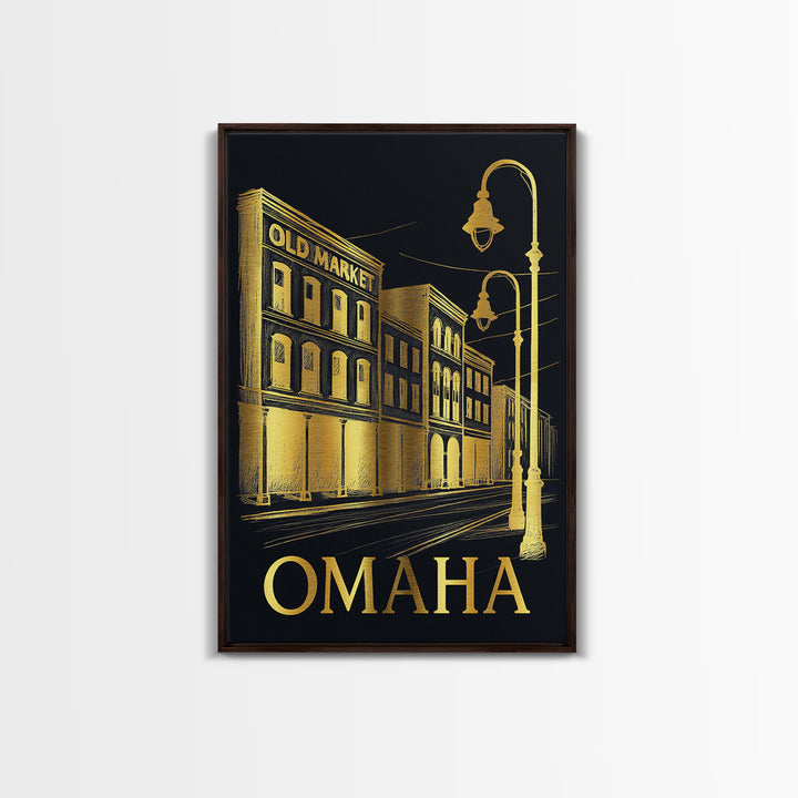 Omaha Travel Poster, Canvas Print, Black And Gold Line Art, Omaha Poster Print, Eclectic Wall Decor, Gift For Travelers, Wanderlust Decor