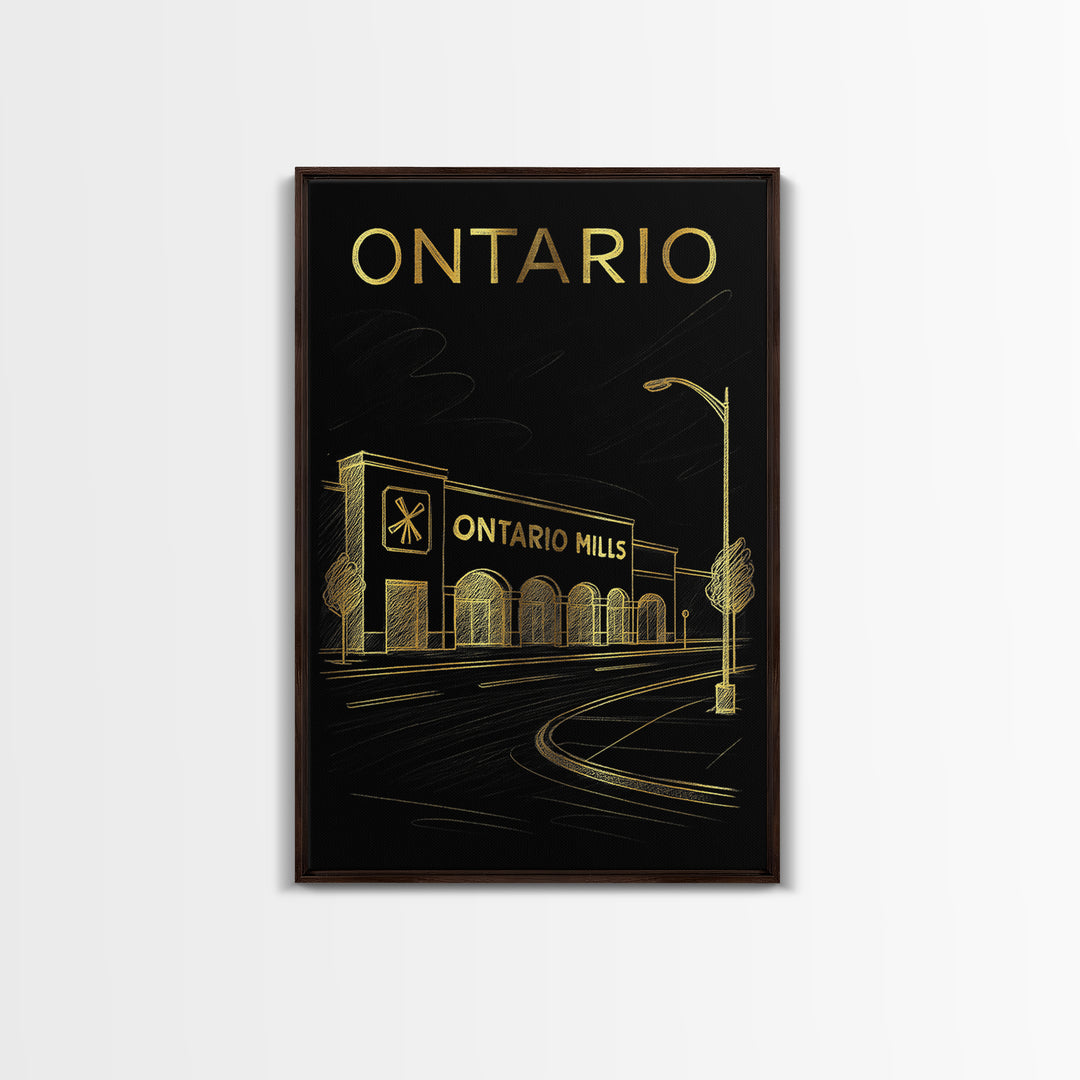 Ontario California Travel Poster, Framed Canvas Print, Black And Gold Line Art, Ontario City Art, Vintage Travel Print, Vintage Travel Art