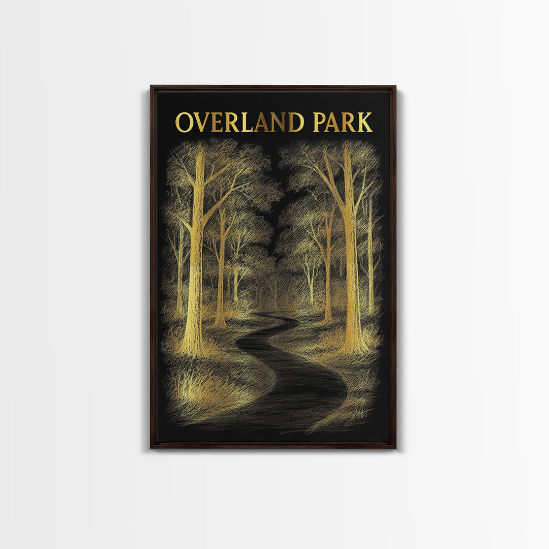 Overland Park Kansas Travel Poster, Canvas Print, Dark Background Poster Art, Overland Park Art Print, Vintage Travel Art, Fine Art Print