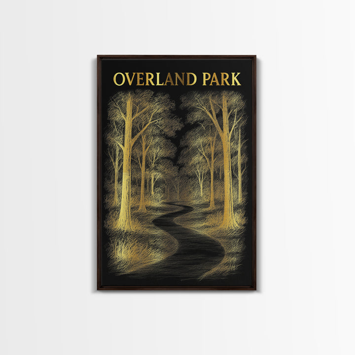 Overland Park Kansas Travel Poster, Canvas Print, Dark Background Poster Art, Overland Park Art Print, Vintage Travel Art, Fine Art Print