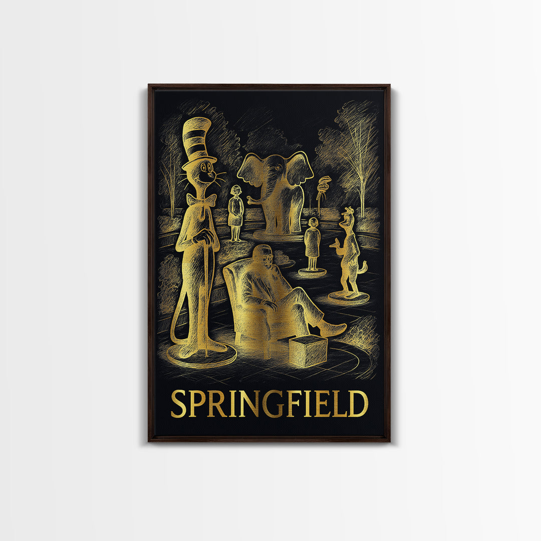 Springfield Travel Poster, Framed Canvas Print, Gold Sketch Wall Art ...