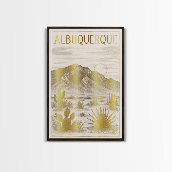 Albuquerque New Mexico Travel Poster, Canvas Print, Gold Line Drawing Wall Art, Albuquerque Art Print, City Art Print, Gift For Travelers