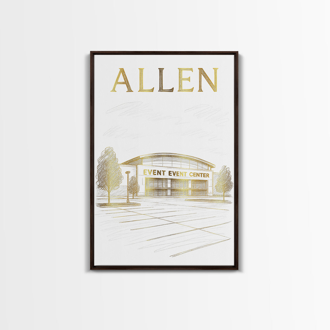 Allen Texas Travel Poster, Canvas Print, Gold Line Drawing Wall Art, Allen Art Print, Office Decor, Wanderlust Decor, Eclectic Wall Decor