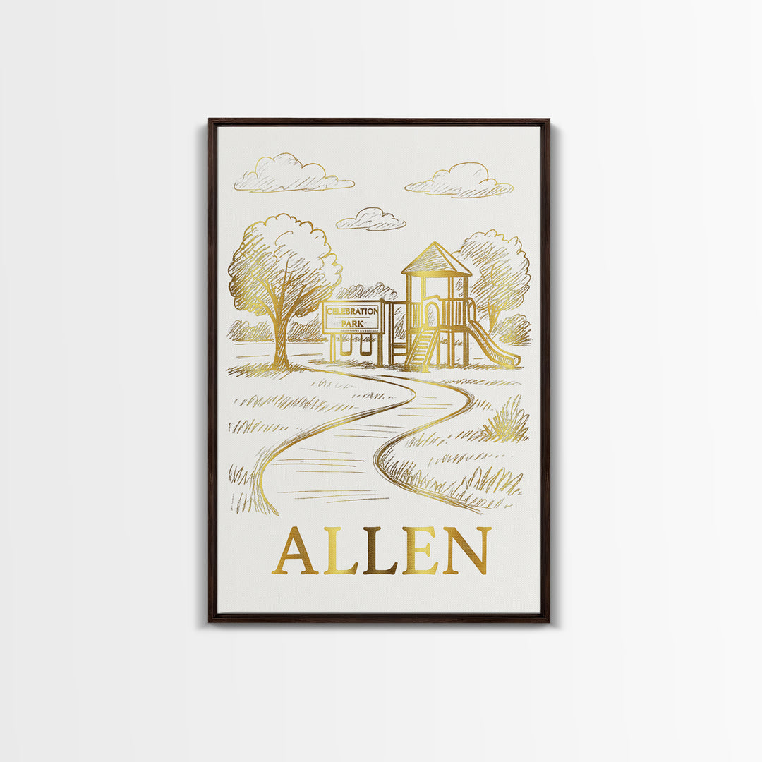 Allen Travel Poster, Framed Canvas Print, Elegant City Illustration, Allen City Art, Living Room Wall Art, Wanderlust Decor, Wall Art