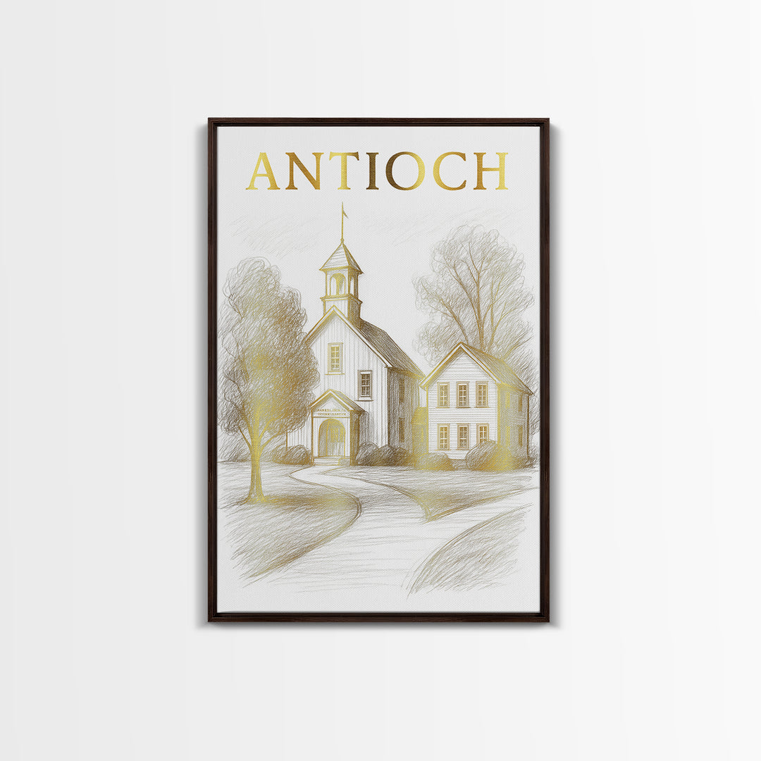Antioch California Travel Poster, Canvas Print, Gold Line Drawing Wall Art, Antioch Travel Art, Home Office Decor, Eclectic Wall Decor