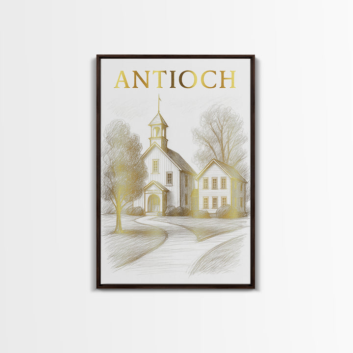 Antioch California Travel Poster, Canvas Print, Gold Line Drawing Wall Art, Antioch Travel Art, Home Office Decor, Eclectic Wall Decor