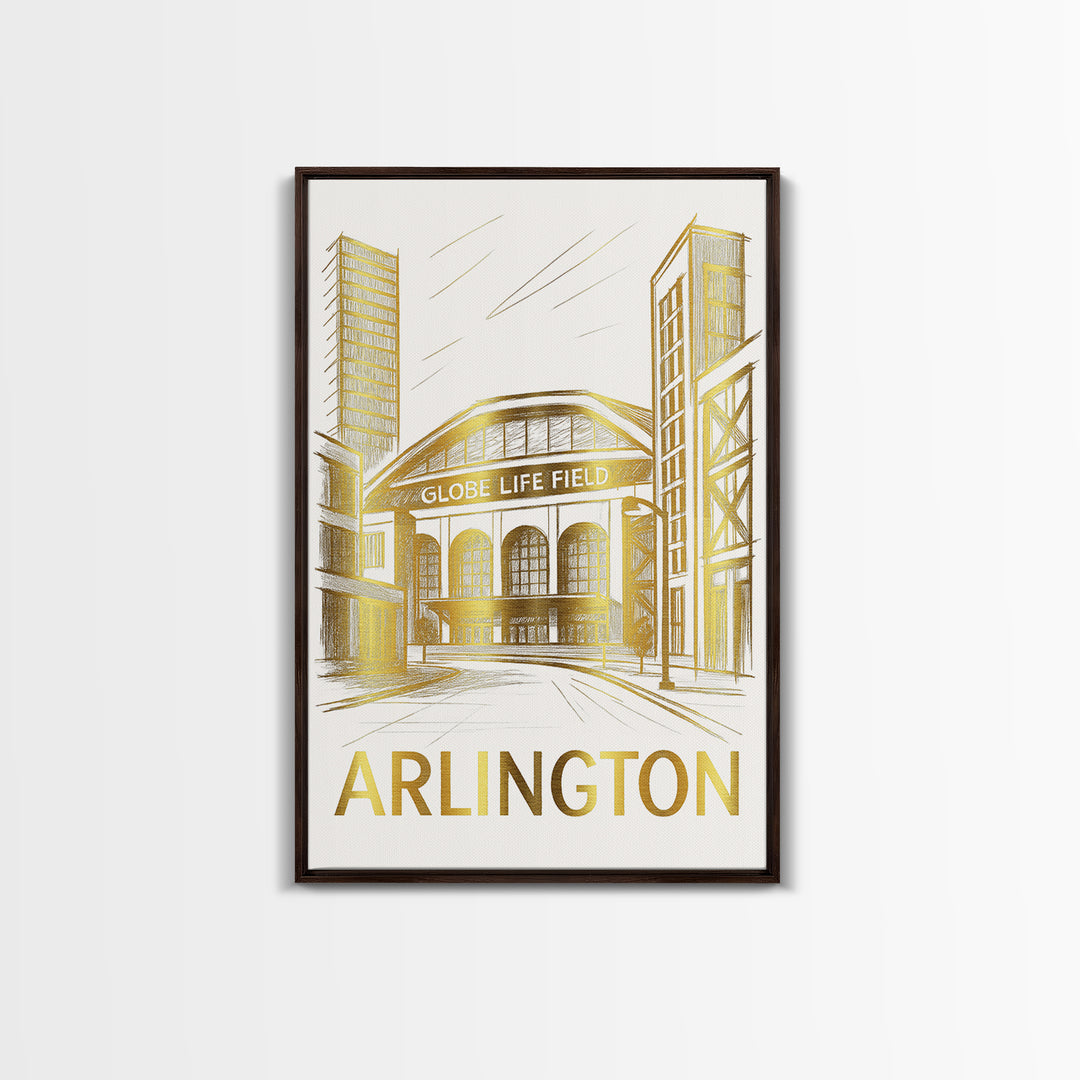 Arlington Travel Poster, Framed Canvas Print, Gold Line Drawing Wall Art, Arlington City Art, Travel Poster Art, City Art Print