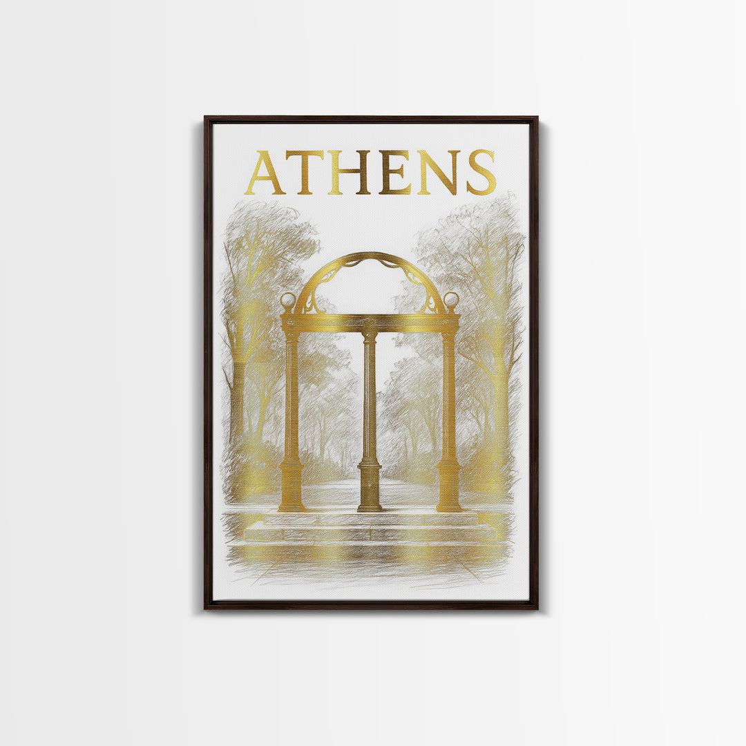 Athens Georgia Travel Poster, Canvas Print, Elegant City Illustration, Athens Art Print, Watercolor Downtown Skyline, Mid Century Wall Art