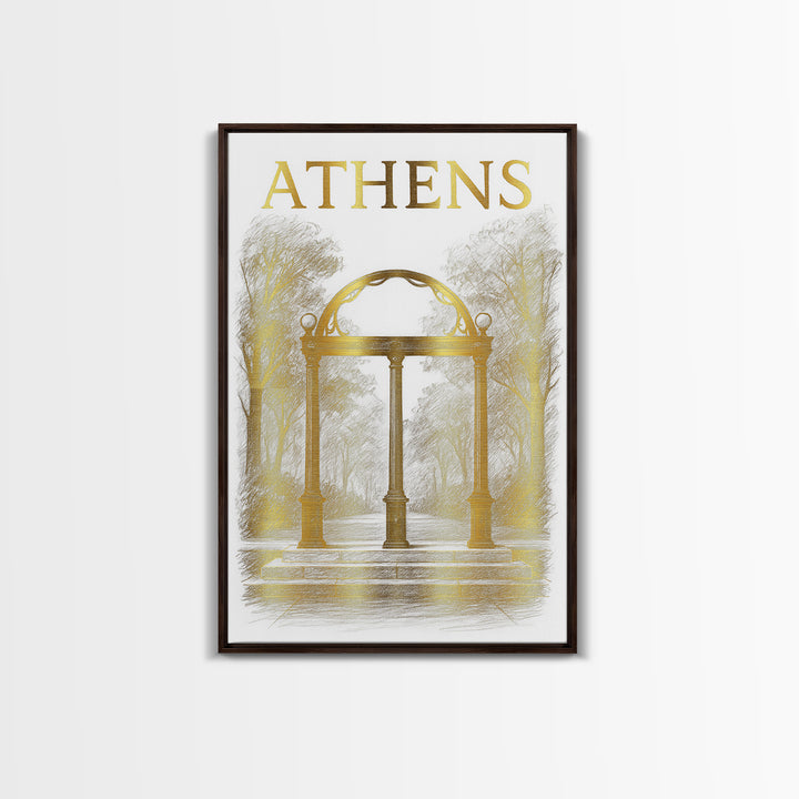 Athens Georgia Travel Poster, Canvas Print, Elegant City Illustration, Athens Art Print, Watercolor Downtown Skyline, Mid Century Wall Art