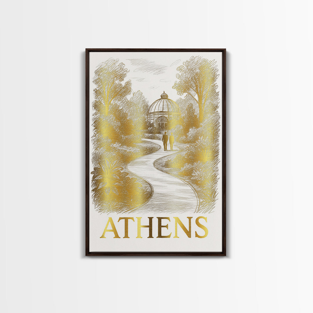 Athens Travel Poster, Canvas Print, Gold Line Drawing Wall Art, Athens City Art, Home Office Decor, Gift For Travelers, Mid Century Wall Art