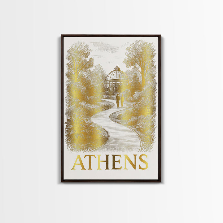 Athens Travel Poster, Canvas Print, Gold Line Drawing Wall Art, Athens City Art, Home Office Decor, Gift For Travelers, Mid Century Wall Art