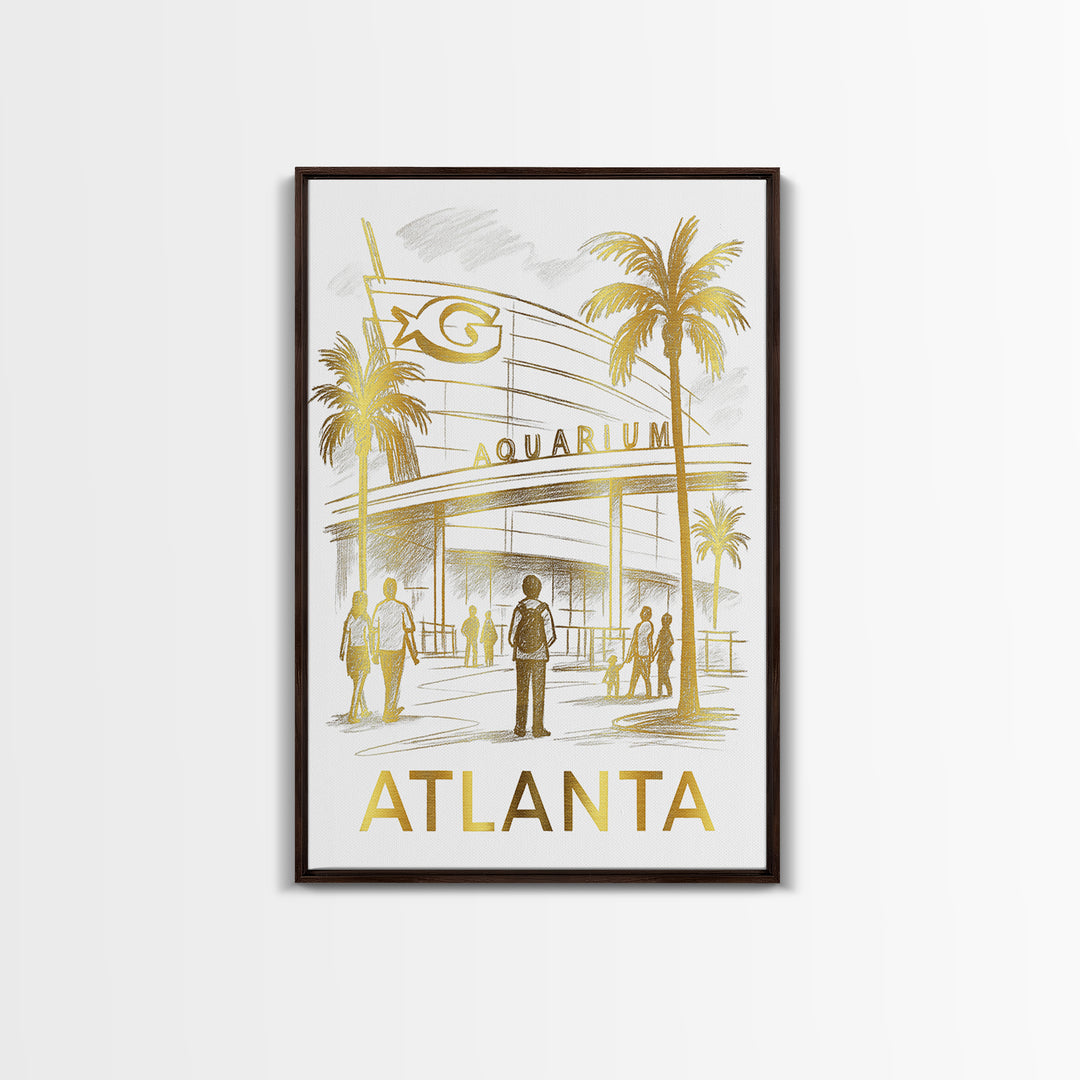 Atlanta Travel Poster, Canvas Print, White And Gold Sketch Art, Atlanta Art Print, Watercolor Skyline, Retro Travel Print, Wall Art