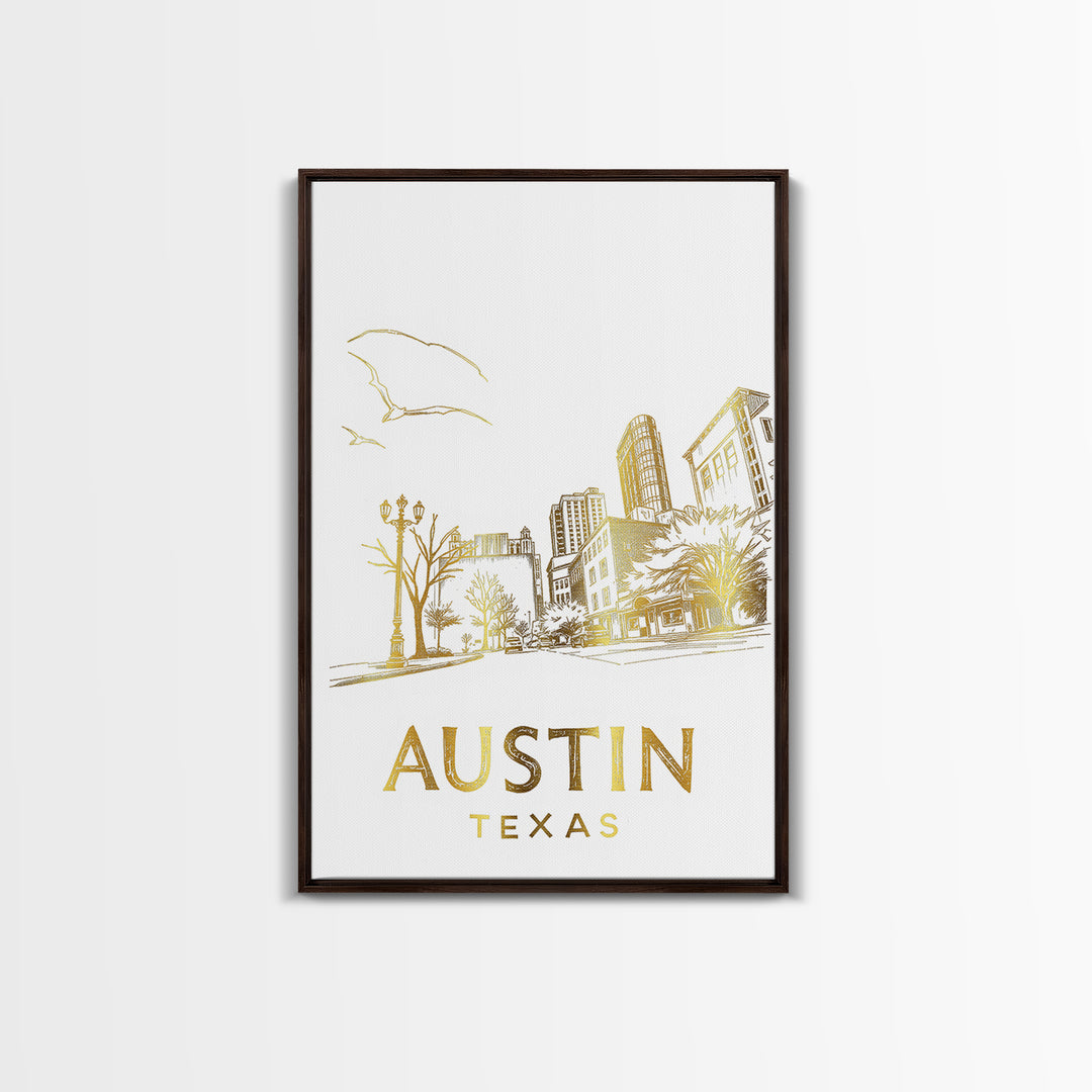 Austin Texas Travel Poster, Canvas Print, Elegant City Illustration, Austin City Art, Travel Wall Art, Vintage Travel Art, Travel Posters