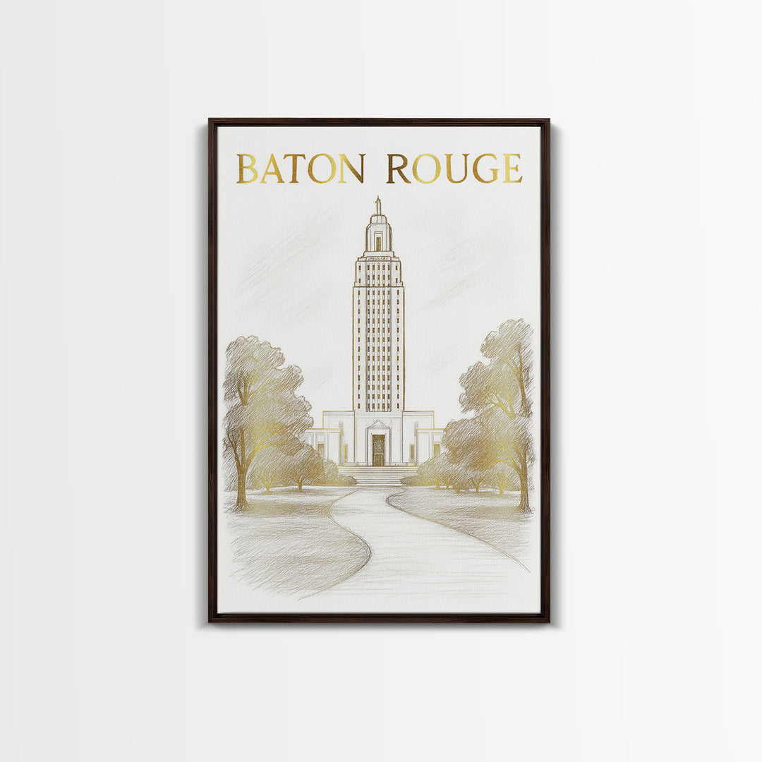 Baton Rouge Louisiana Travel Poster, Framed Canvas Print, Minimalist Poster Art, Baton Rouge City Art, Retro Travel Print, Modern Wall Decor