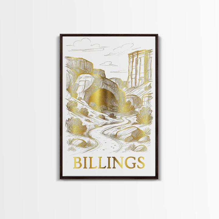 Billings Travel Poster, Framed Canvas Print, Elegant City Illustration, Billings Poster Print, Vintage City Poster, Vintage City Art