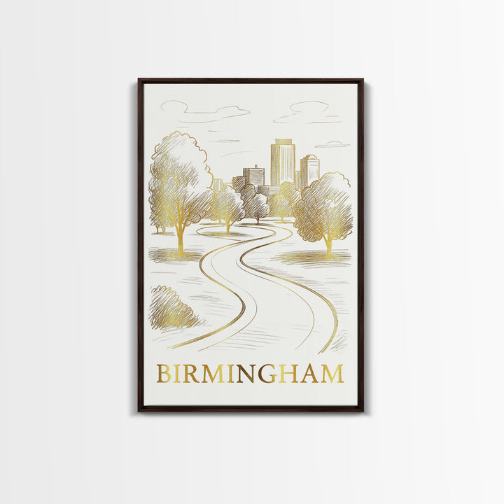 Birmingham Travel Poster, Framed Canvas Print, Elegant City Illustration, Birmingham Wall Art, Retro Travel Print, Vintage Travel Print