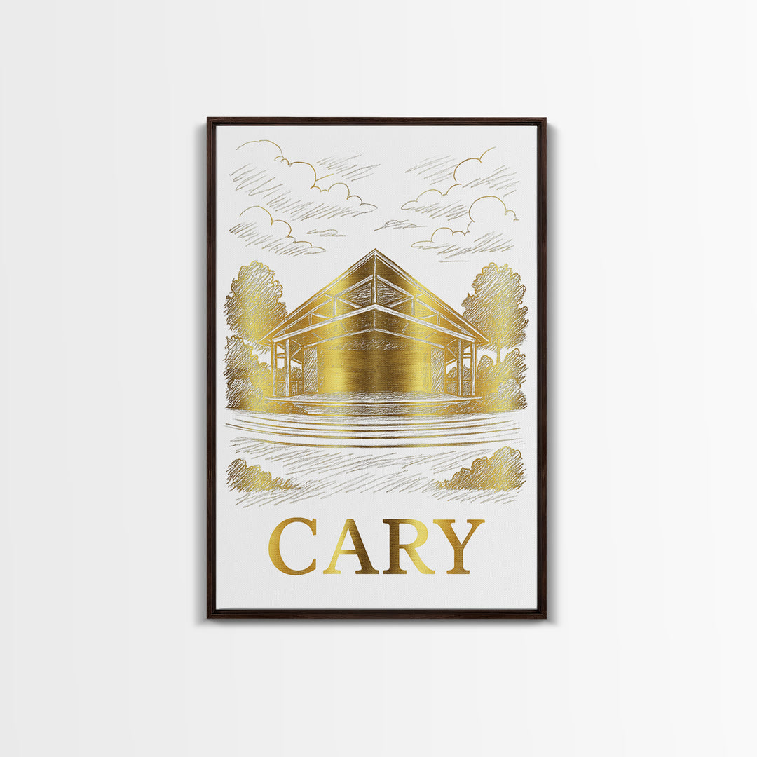 Cary Travel Poster, Framed Canvas Print, Elegant City Illustration, Cary City Art, Travel Art Print, Retro Travel Print, Vintage Travel Art