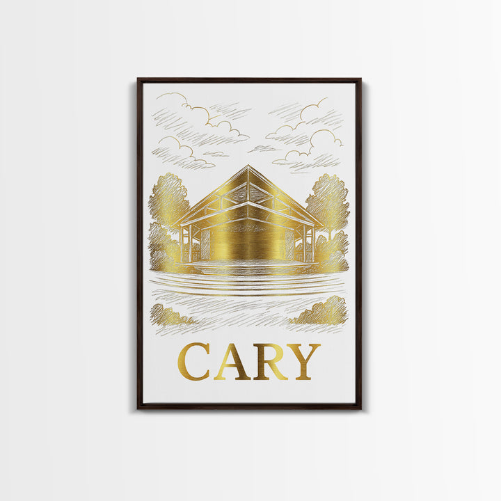 Cary Travel Poster, Framed Canvas Print, Elegant City Illustration, Cary City Art, Travel Art Print, Retro Travel Print, Vintage Travel Art