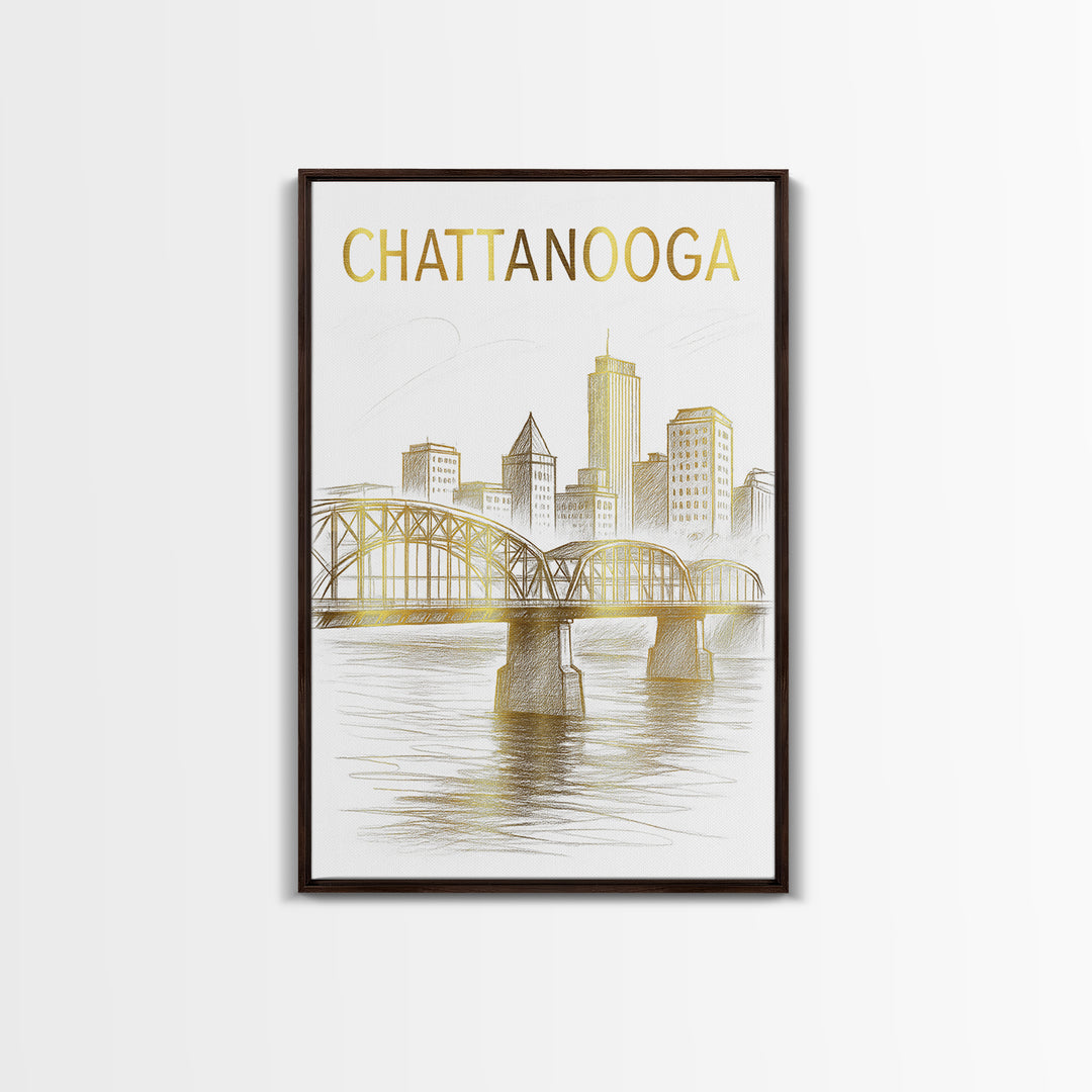 Chattanooga Tennessee Travel Poster, Canvas Print, Elegant Skyline Art, Chattanooga Poster Print, Vintage City Poster, Gift For Travelers