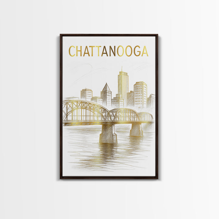 Chattanooga Tennessee Travel Poster, Canvas Print, Elegant Skyline Art, Chattanooga Poster Print, Vintage City Poster, Gift For Travelers