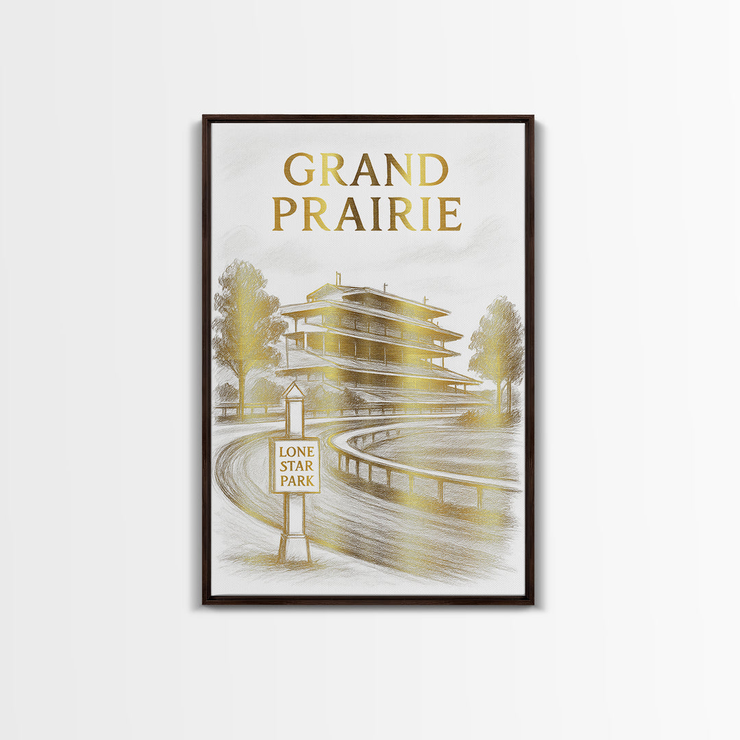 Grand Prairie Texas Travel Poster, Canvas Print, Gold Line Drawing Wall Art, Grand Prairie Poster Print, Wall Art, Vintage City Poster