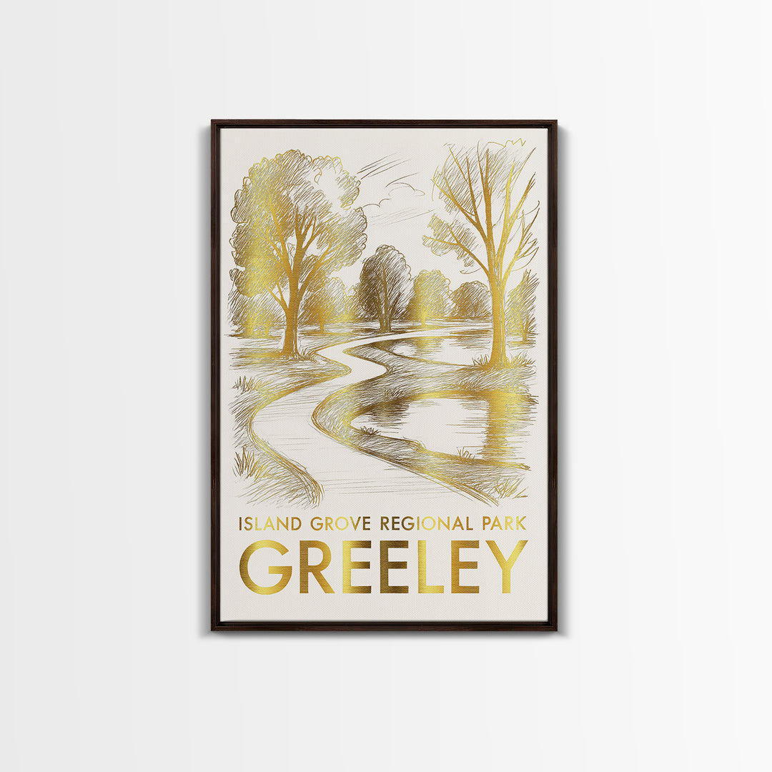 Greeley Travel Poster, Canvas Print, Gold Line Drawing Wall Art, Greeley Poster Print, Vintage Travel Art, Vintage City Poster