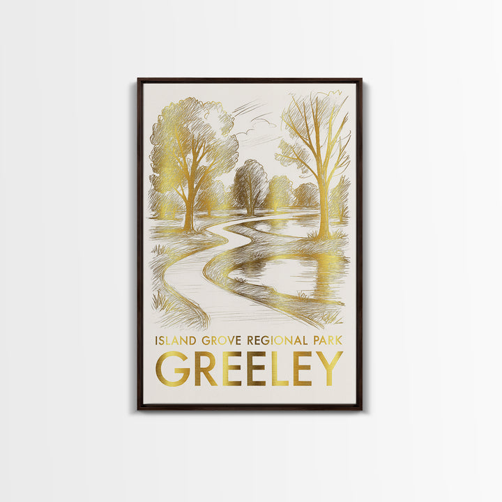 Greeley Travel Poster, Canvas Print, Gold Line Drawing Wall Art, Greeley Poster Print, Vintage Travel Art, Vintage City Poster