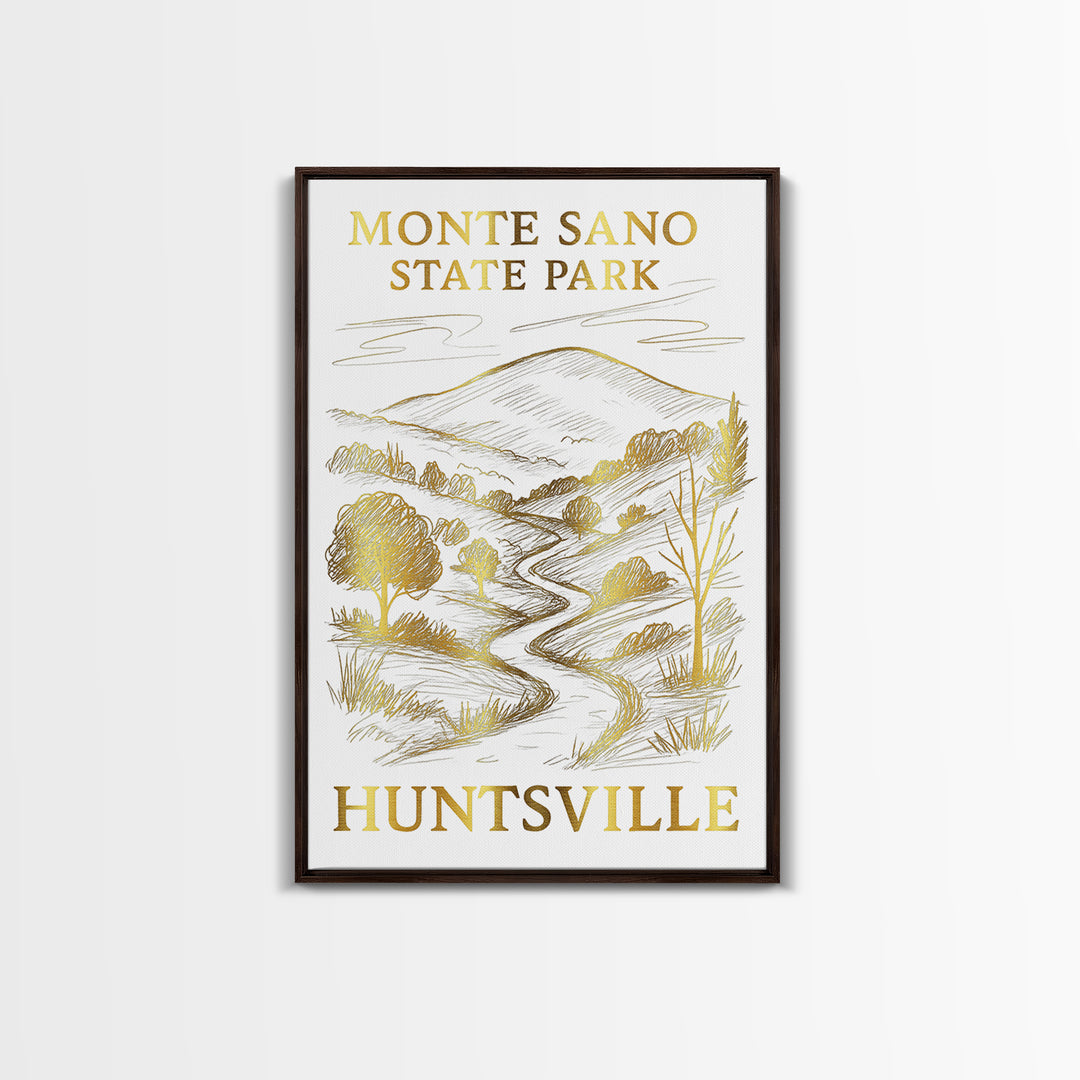 Huntsville Travel Poster, Canvas Print, White And Gold Sketch Art, Huntsville City Art, Home Office Decor, Mid Century Wall Art