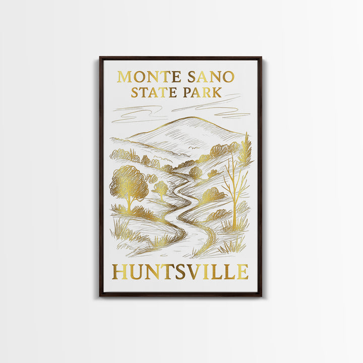 Huntsville Travel Poster, Canvas Print, White And Gold Sketch Art, Huntsville City Art, Home Office Decor, Mid Century Wall Art
