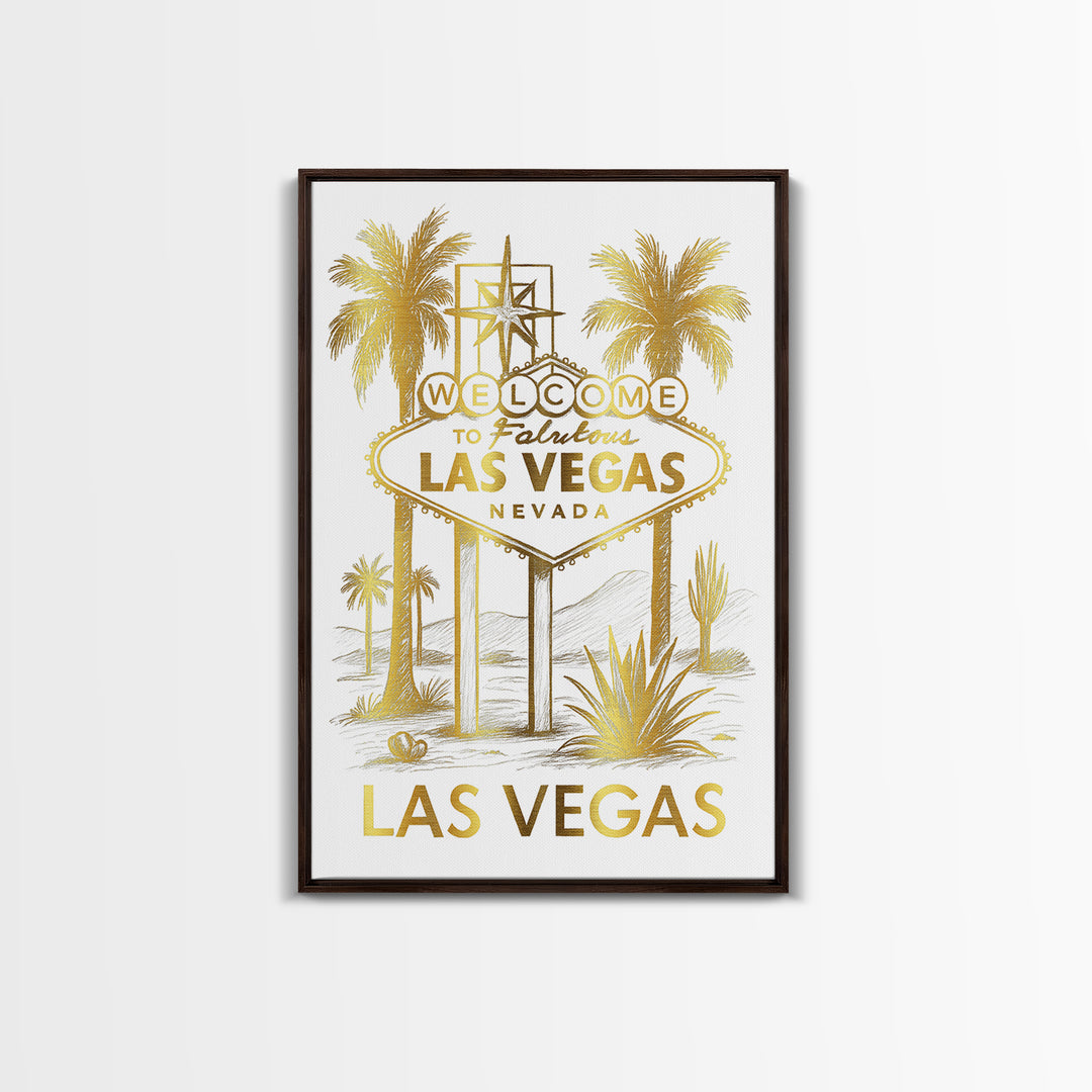 Las Vegas Travel Poster, Canvas Print, Gold Line Drawing Wall Art, Las Vegas Travel Art, Travel Art Print, Mid Century Wall Art
