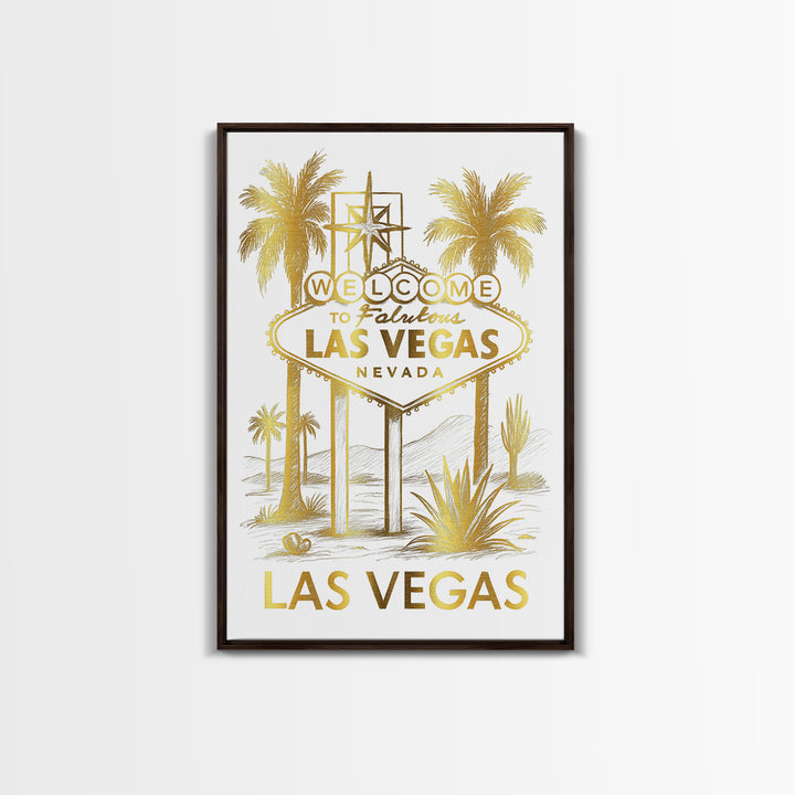 Las Vegas Travel Poster, Canvas Print, Gold Line Drawing Wall Art, Las Vegas Travel Art, Travel Art Print, Mid Century Wall Art