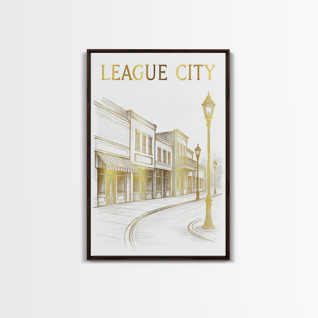 League City Texas Travel Poster, Canvas Print, Minimalist Poster Art, League City Art Print, Travel Wall Art, Skyline Art, Wanderlust Decor