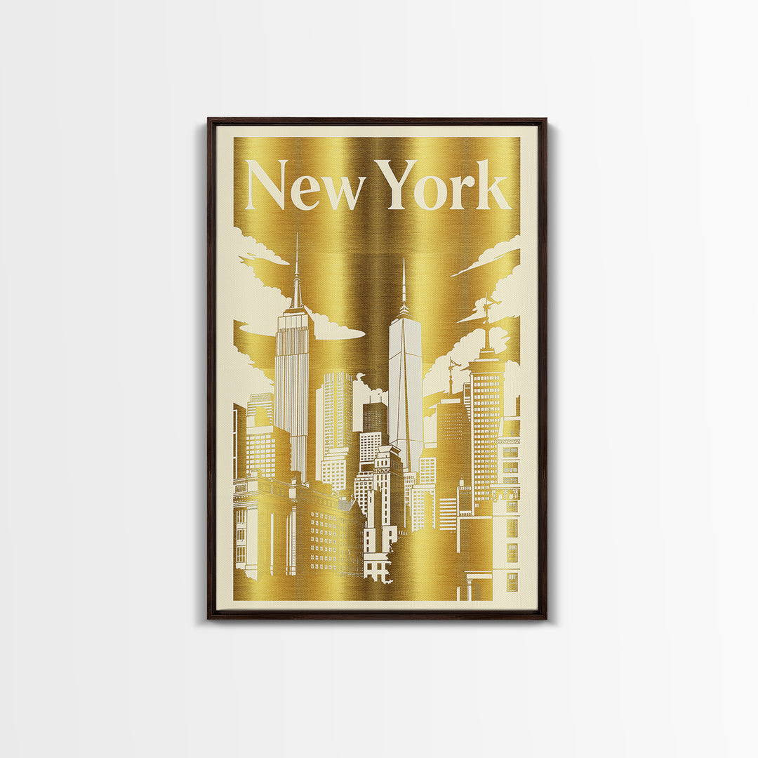 New York Travel Poster, Canvas Print, White And Gold Sketch Art, New York Wall Art, Vintage Travel Print, City Illustration, Poster Art