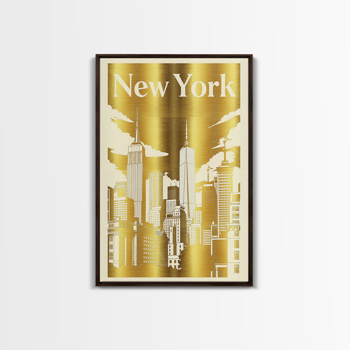 New York Travel Poster, Canvas Print, White And Gold Sketch Art, New York Wall Art, Vintage Travel Print, City Illustration, Poster Art