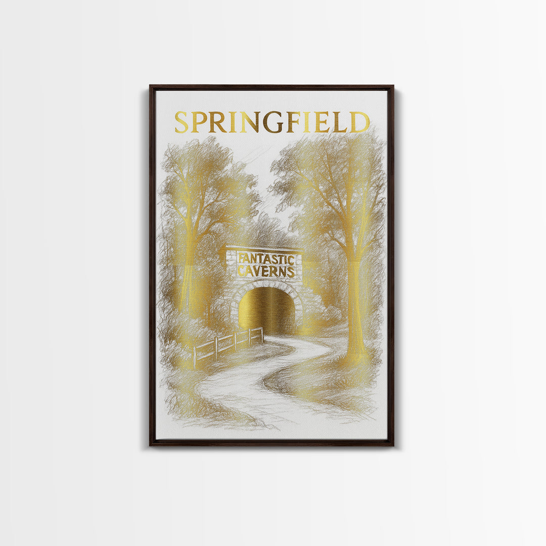 Springfield Missouri Travel Poster, Canvas Print, Gold Line Drawing Wall Art, Springfield Travel Art, Home Office Decor, City Travel Prints