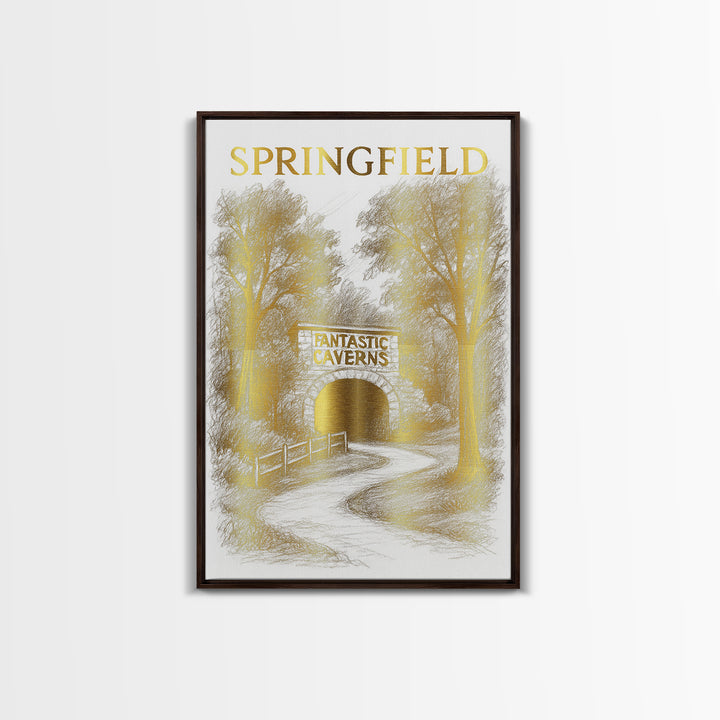 Springfield Missouri Travel Poster, Canvas Print, Gold Line Drawing Wall Art, Springfield Travel Art, Home Office Decor, City Travel Prints