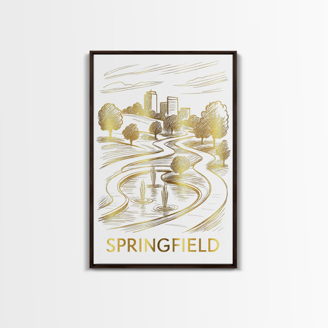 Springfield Travel Poster, Framed Canvas Print, Elegant City Illustration, Springfield City Art, Vintage Travel Art, Travel Poster Set