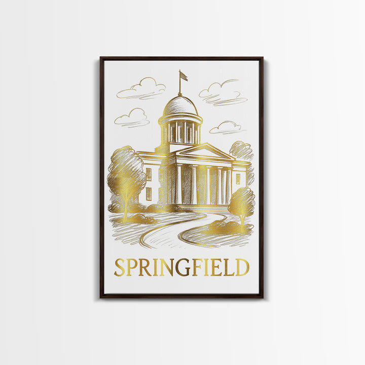 Springfield Travel Poster, Framed Canvas Print, Elegant City Illustration, Springfield Wall Art, Fine Art Print, City Travel Prints