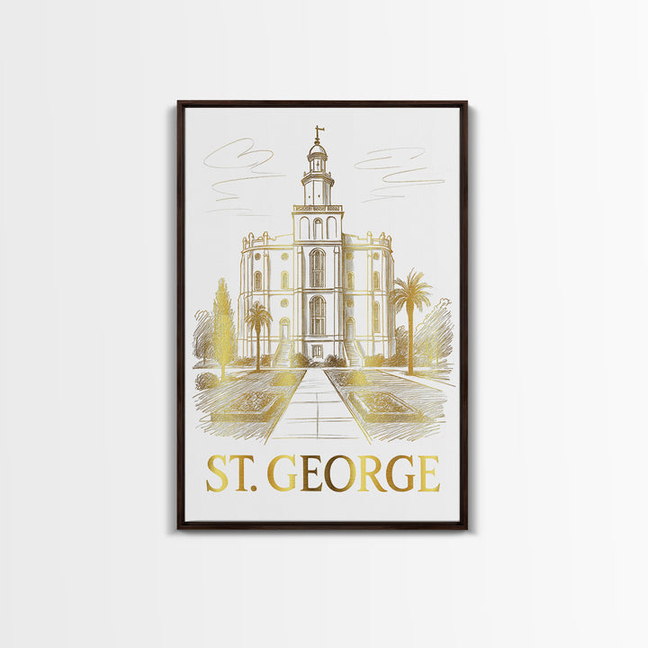St George Travel Poster, Canvas Print, Gold Line Drawing Wall Art, St George Wall Art, Retro Travel Print, Mid Century Wall Art