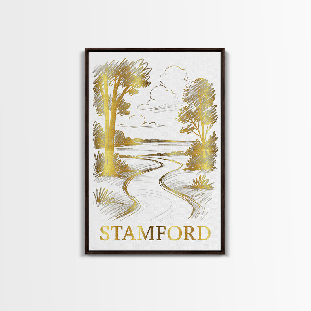 Stamford Travel Poster, Framed Canvas Print, Elegant City Illustration, Stamford Art Print, City Travel Prints, Travel Poster Set