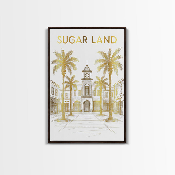 Sugar Land Travel Poster, Canvas Print, Elegant City Illustration, Sugar Land Wall Art, Watercolor Downtown Skyline, Travel Poster Art