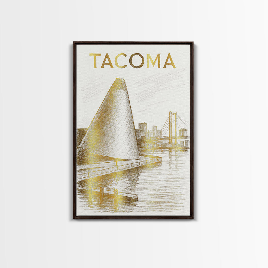 Tacoma Washington Travel Poster, Framed Canvas Print, Elegant City Illustration, Tacoma City Art, Mid Century Wall Art, Travel Poster Set