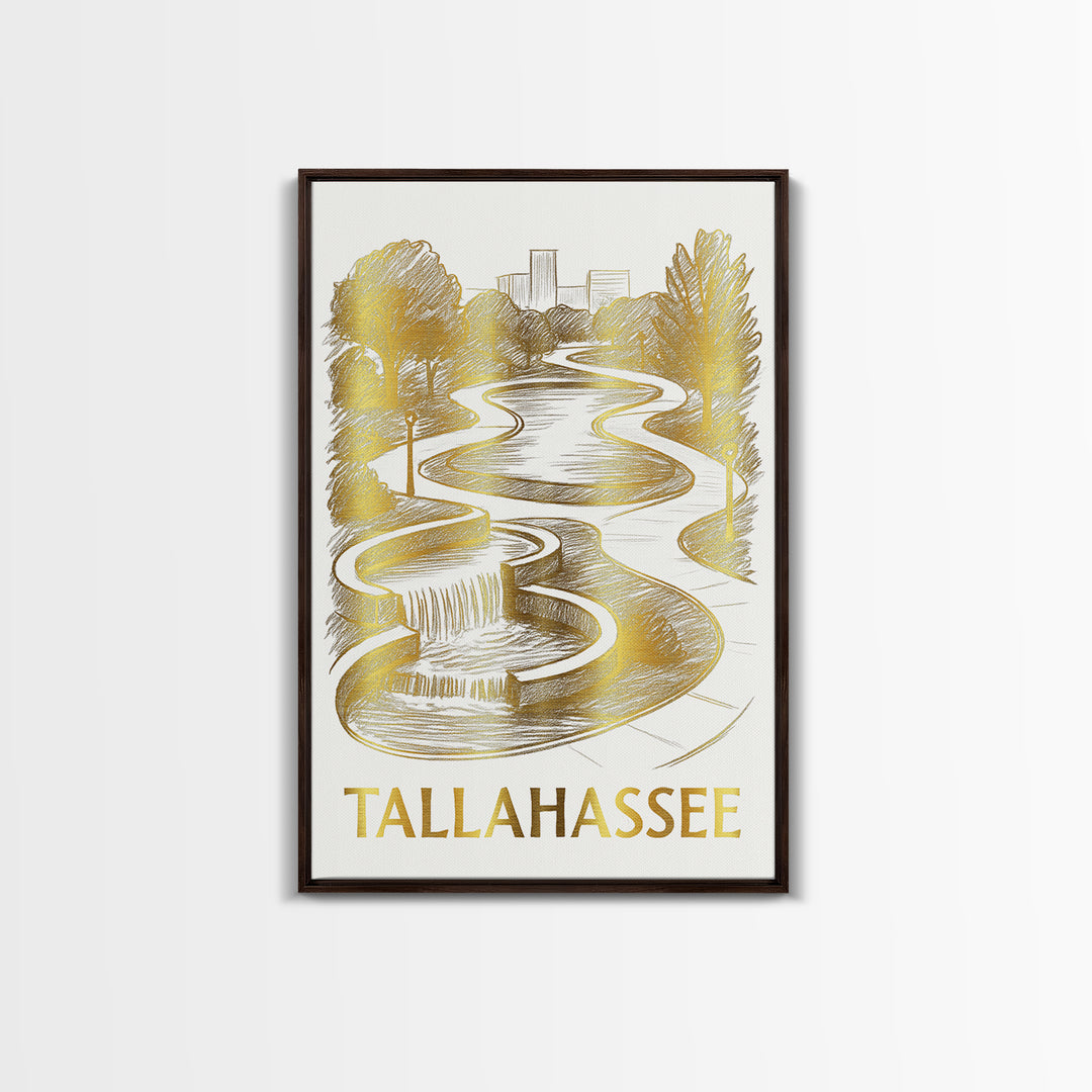 Tallahassee Travel Poster, Canvas Print, White And Gold Sketch Art, Tallahassee Art Print, Watercolor City Skyline, Travel Art Print