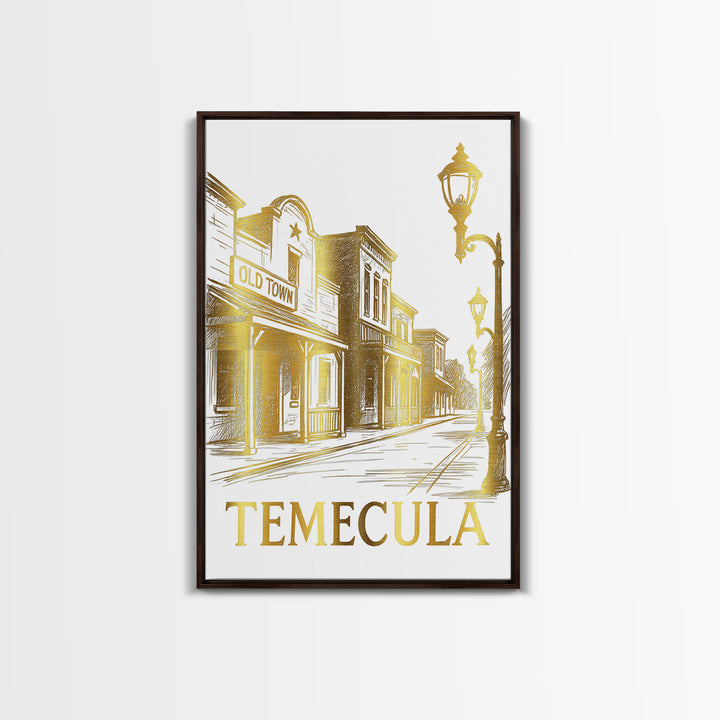 Temecula Travel Poster, Canvas Print, White And Gold Sketch Art, Temecula Travel Art, Vintage City Poster, Travel Poster Art, Design 2
