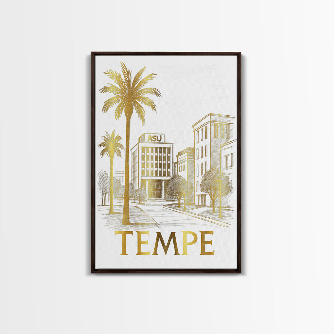 Tempe Travel Poster, Canvas Print, Gold Line Drawing Wall Art, Tempe Art Print, Eclectic Wall Decor, Modern Wall Decor, Retro Travel Print